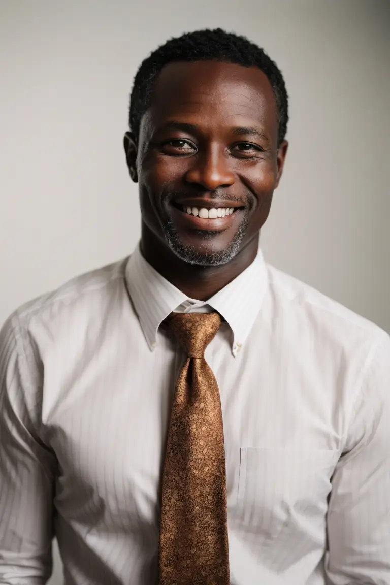 PhotoReal_SMILING_WEST_AFRICAN_MAN_IN_HIS_40S_IN_A_SHIRT_AND_T_3